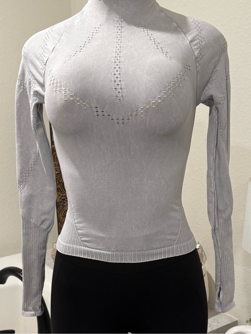 Free People Movement Seamless High-Neck Long Sleeve Top — Gray